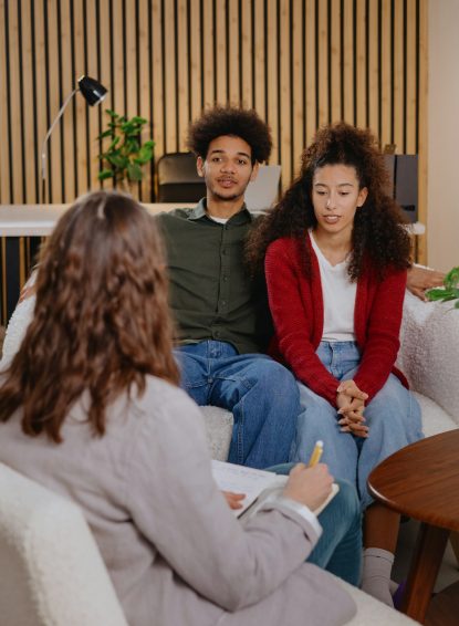 couple of man and woman at psychologist, taking care of mental health in relationship.